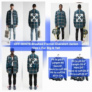 OFF-WHITE Brushed Flannel Overshirt Jacket by Virgil Abloh Size L — For Big & T